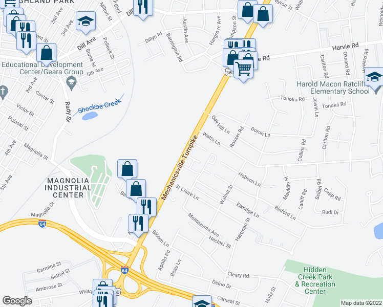 map of restaurants, bars, coffee shops, grocery stores, and more near 121 Colter Drive in Richmond