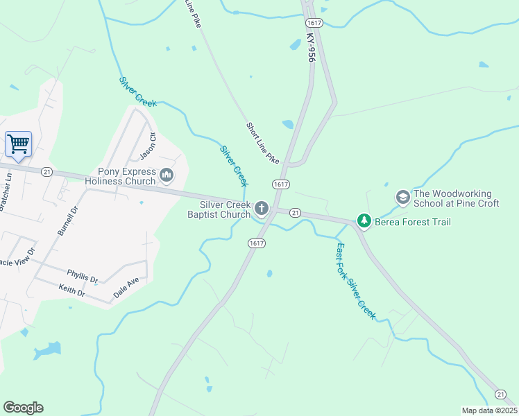 map of restaurants, bars, coffee shops, grocery stores, and more near Big Hill Road in Berea