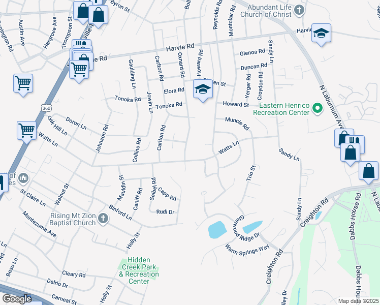 map of restaurants, bars, coffee shops, grocery stores, and more near 3005 Oxnard Road in Richmond