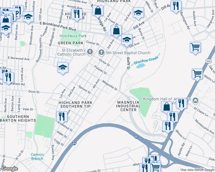 map of restaurants, bars, coffee shops, grocery stores, and more near 2603 5th Avenue in Richmond