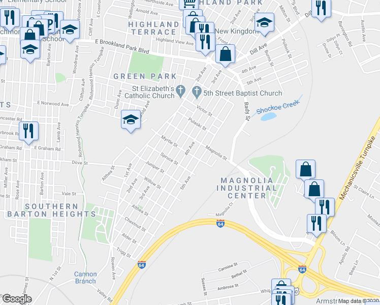 map of restaurants, bars, coffee shops, grocery stores, and more near 2501 4th Avenue in Richmond