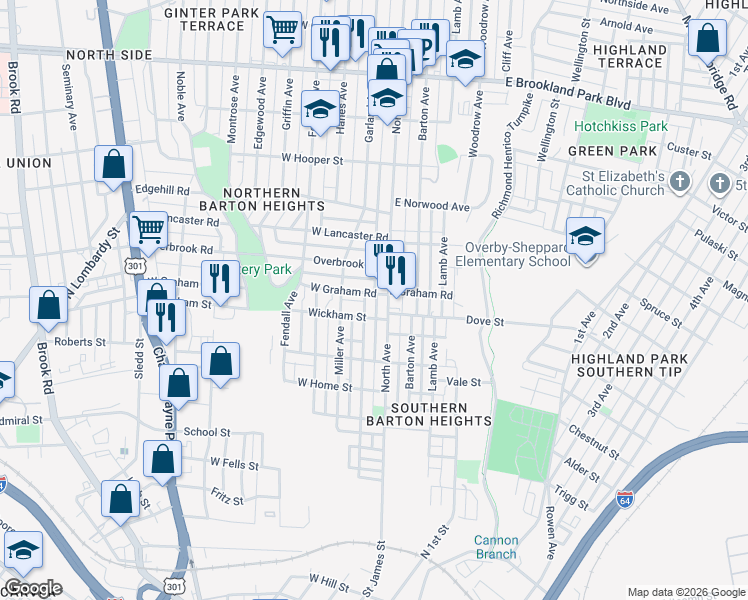 map of restaurants, bars, coffee shops, grocery stores, and more near 102 West Graham Road in Richmond