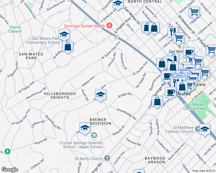 map of restaurants, bars, coffee shops, grocery stores, and more near 2 Homs Court in Hillsborough