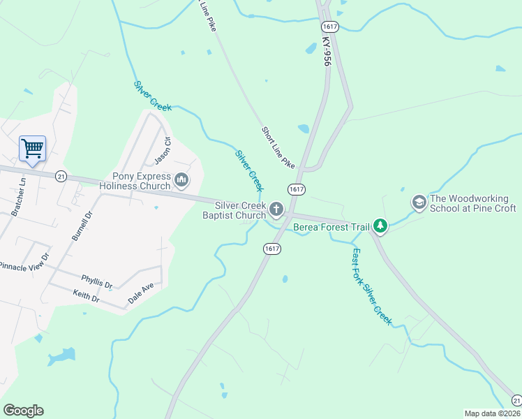 map of restaurants, bars, coffee shops, grocery stores, and more near Big Hill Road in Berea