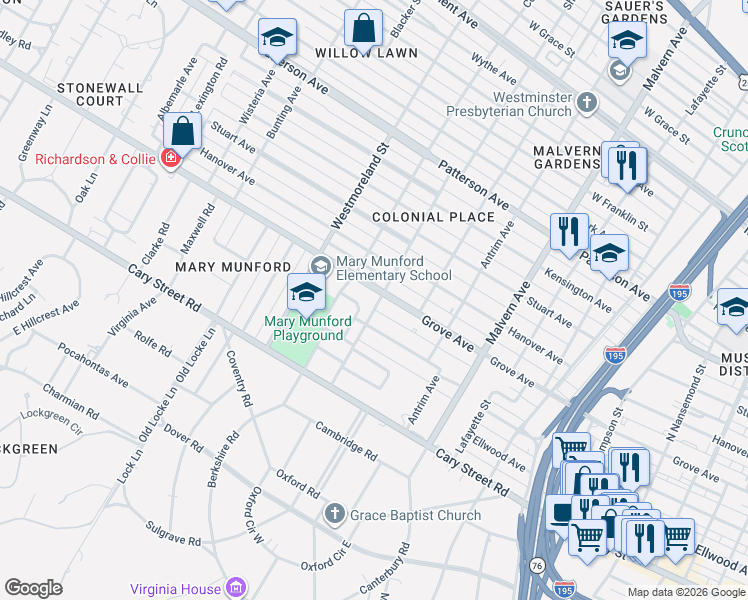 map of restaurants, bars, coffee shops, grocery stores, and more near 4412 Grove Avenue in Richmond