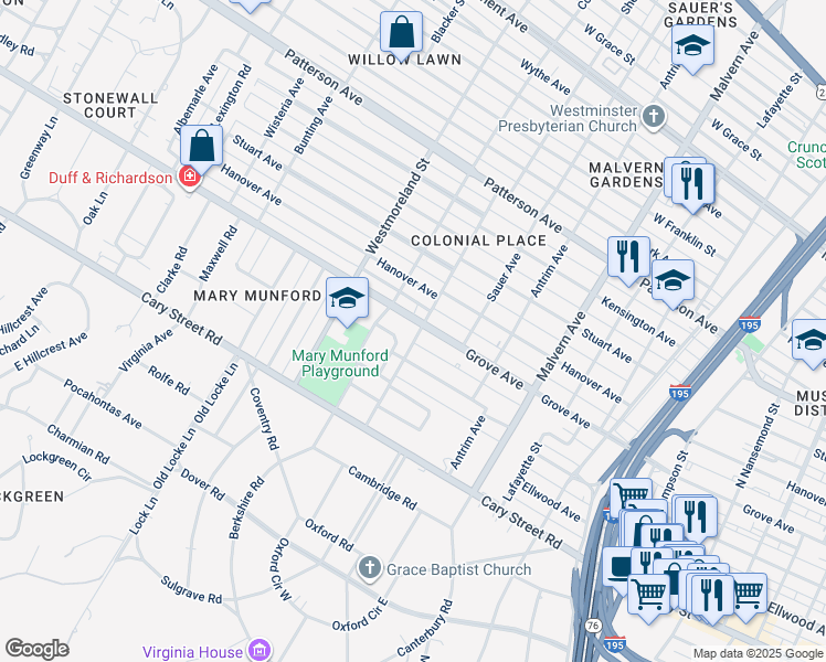 map of restaurants, bars, coffee shops, grocery stores, and more near 208 Woodlawn Avenue in Richmond