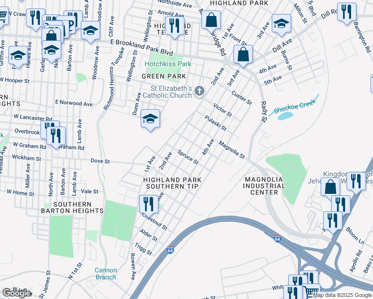 map of restaurants, bars, coffee shops, grocery stores, and more near 2406 3rd Avenue in Richmond