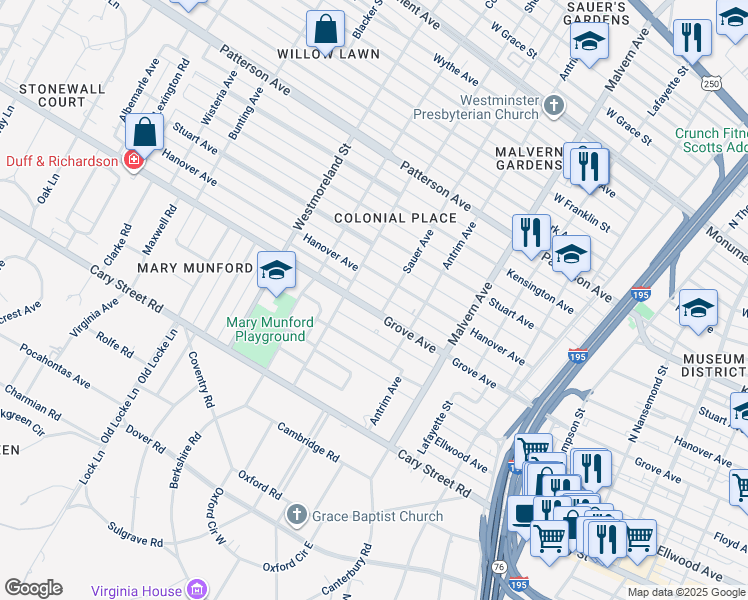 map of restaurants, bars, coffee shops, grocery stores, and more near 4304 Grove Avenue in Richmond