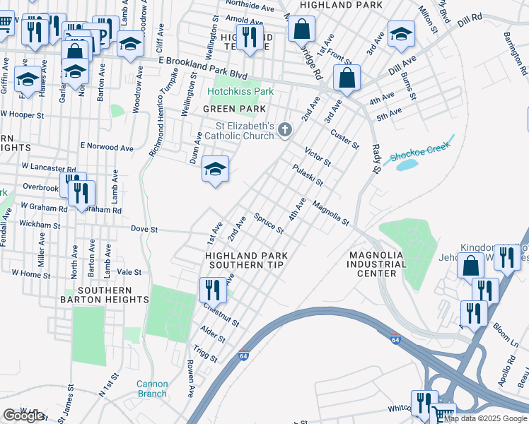 map of restaurants, bars, coffee shops, grocery stores, and more near 2406 3rd Avenue in Richmond