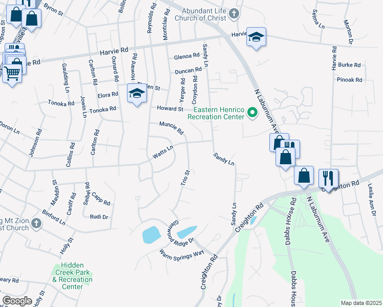 map of restaurants, bars, coffee shops, grocery stores, and more near 3007 Trio Street in Richmond