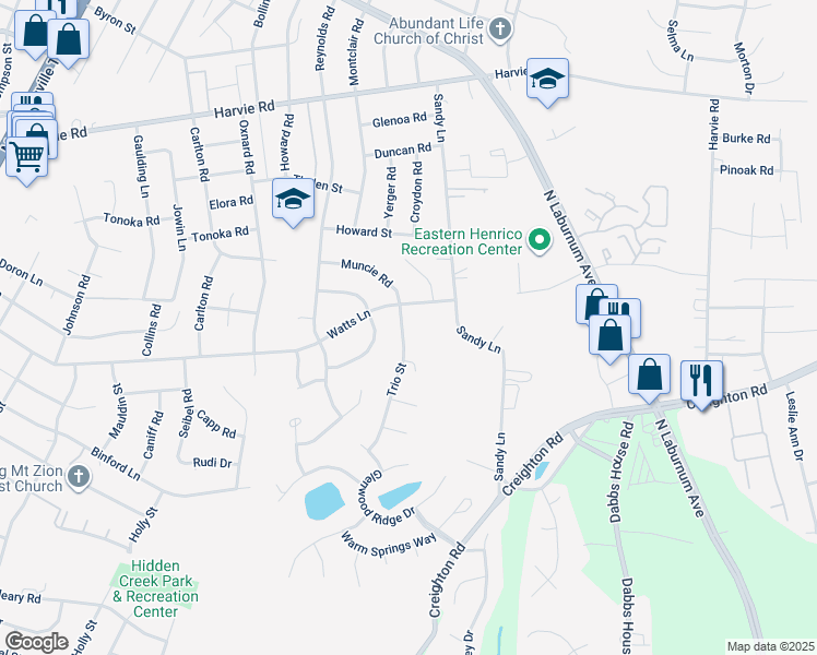 map of restaurants, bars, coffee shops, grocery stores, and more near 3007 Trio Street in Richmond