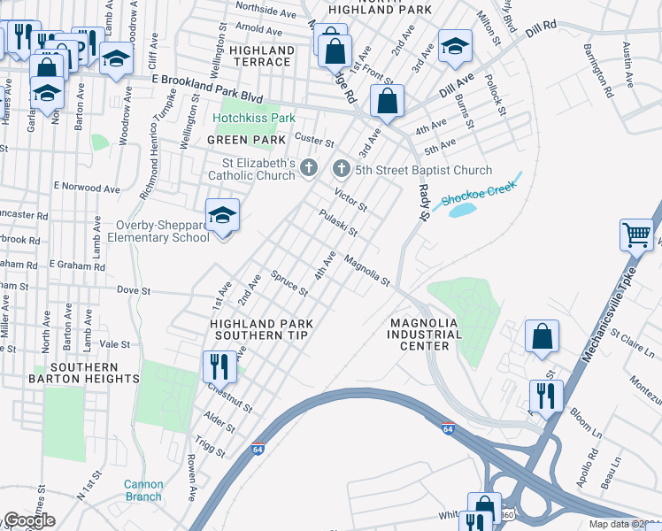 map of restaurants, bars, coffee shops, grocery stores, and more near 2507 4th Avenue in Richmond