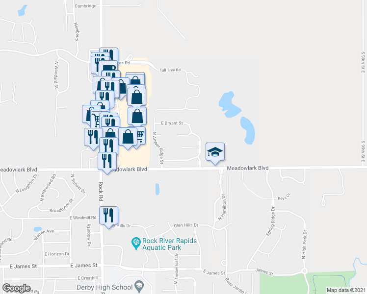 map of restaurants, bars, coffee shops, grocery stores, and more near 2213 East Curtis Court in Derby