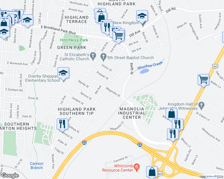 map of restaurants, bars, coffee shops, grocery stores, and more near 2603 5th Avenue in Richmond