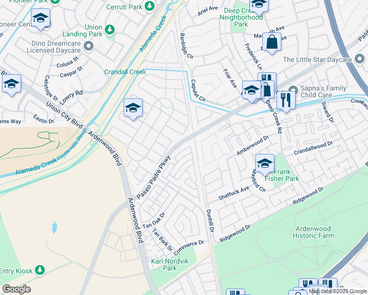 map of restaurants, bars, coffee shops, grocery stores, and more near 5316 Matthew Terrace in Fremont