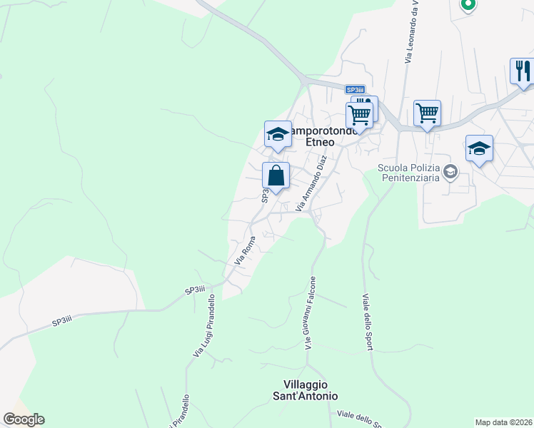 map of restaurants, bars, coffee shops, grocery stores, and more near 70 Via Roma in Camporotondo Etneo