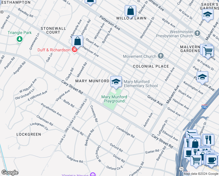 map of restaurants, bars, coffee shops, grocery stores, and more near 116 Westmoreland Street in Richmond