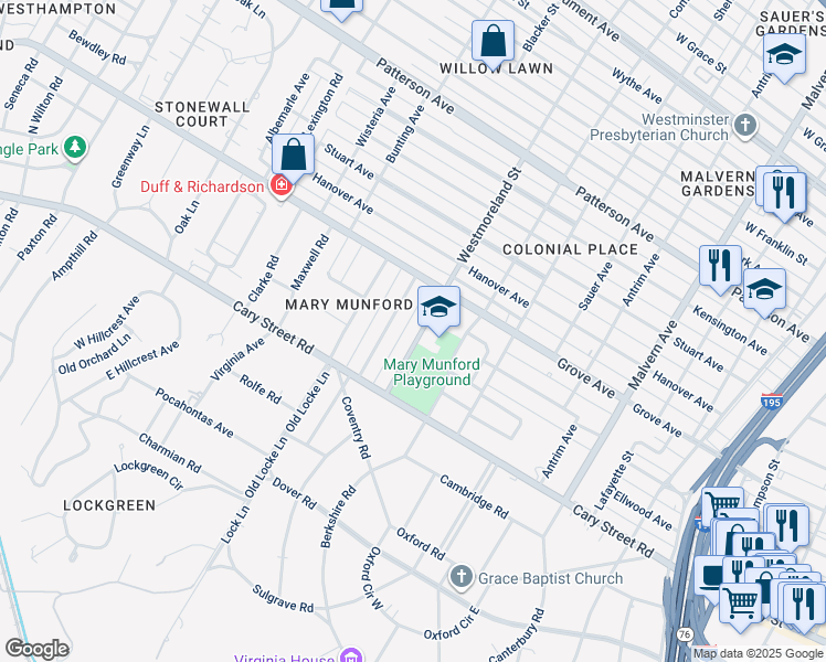map of restaurants, bars, coffee shops, grocery stores, and more near 116 Westmoreland Street in Richmond