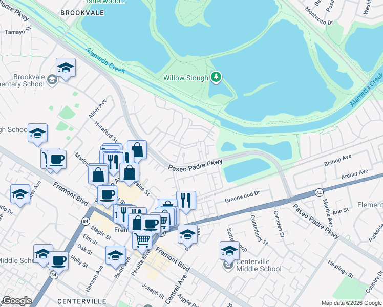 map of restaurants, bars, coffee shops, grocery stores, and more near in Fremont