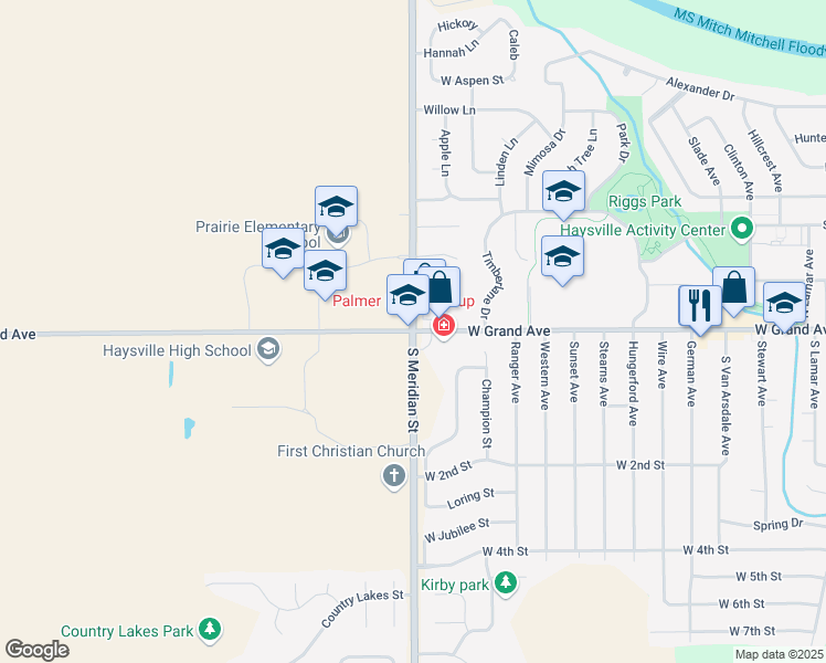 map of restaurants, bars, coffee shops, grocery stores, and more near 1731 West Grand Avenue in Haysville