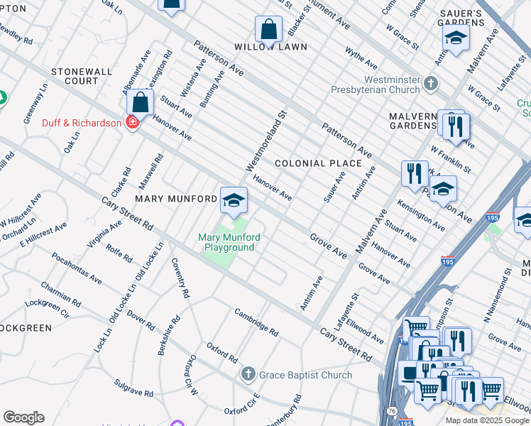 map of restaurants, bars, coffee shops, grocery stores, and more near 4407 Grove Avenue in Richmond