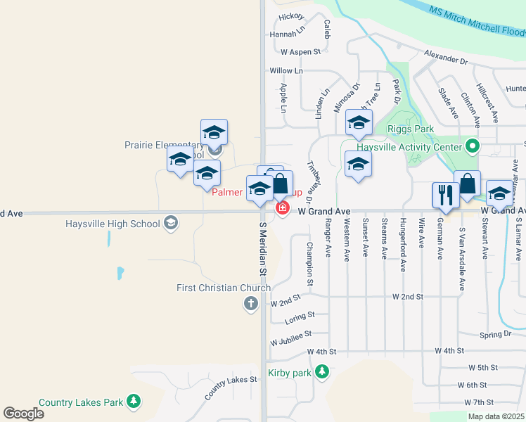 map of restaurants, bars, coffee shops, grocery stores, and more near 1956 West Grand Avenue in Haysville