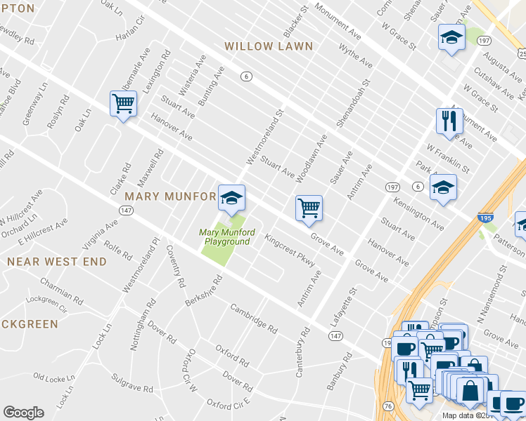 map of restaurants, bars, coffee shops, grocery stores, and more near 4407 Grove Avenue in Richmond