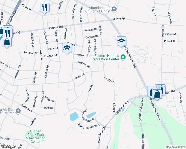 map of restaurants, bars, coffee shops, grocery stores, and more near 3011 Trio Street in Richmond