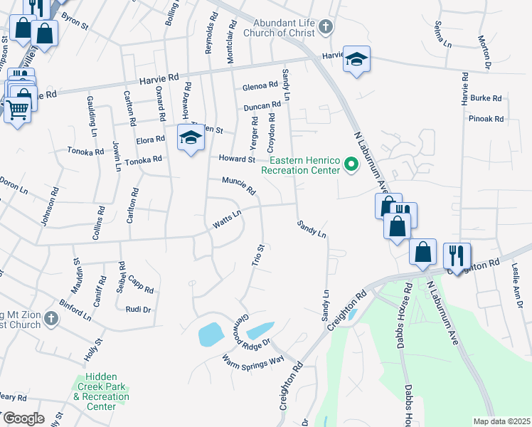 map of restaurants, bars, coffee shops, grocery stores, and more near 3011 Trio Street in Richmond