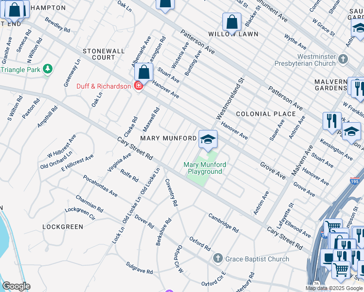 map of restaurants, bars, coffee shops, grocery stores, and more near 26 Willway Avenue in Richmond
