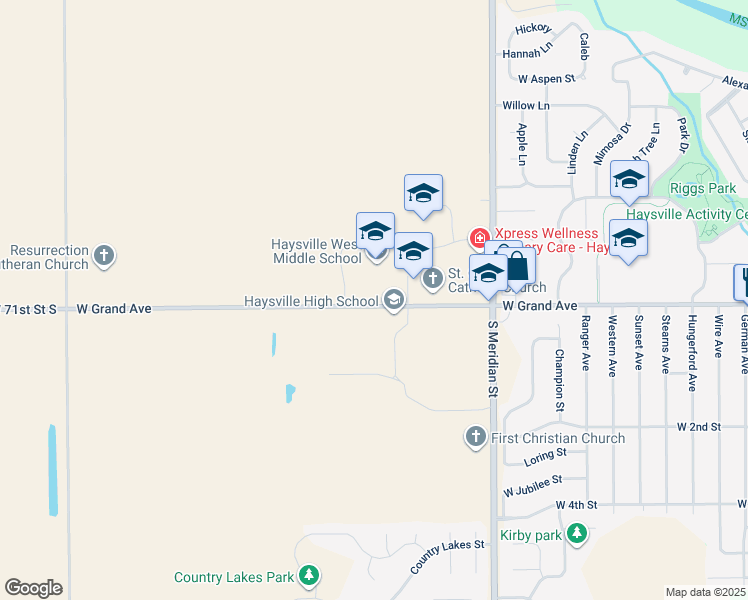 map of restaurants, bars, coffee shops, grocery stores, and more near 1956 West Grand Avenue in Haysville