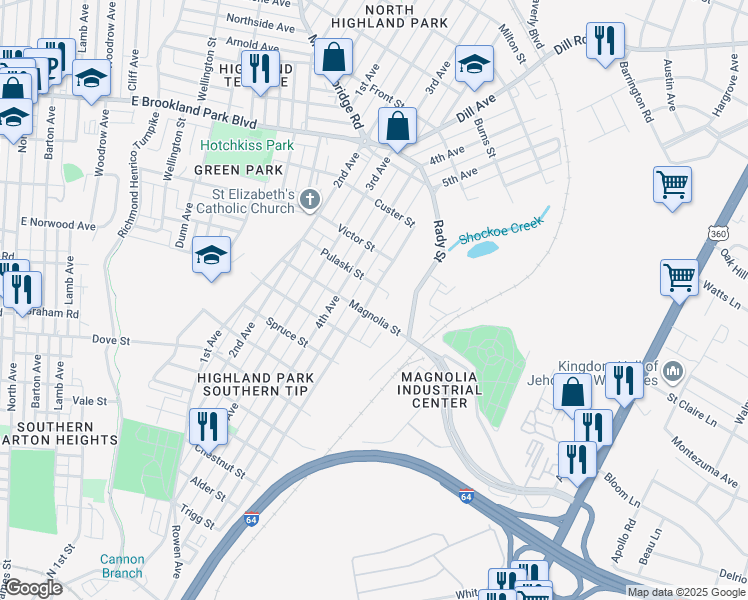 map of restaurants, bars, coffee shops, grocery stores, and more near 2603 5th Avenue in Richmond