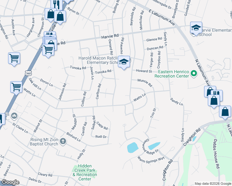 map of restaurants, bars, coffee shops, grocery stores, and more near 3101 Oxnard Road in Richmond