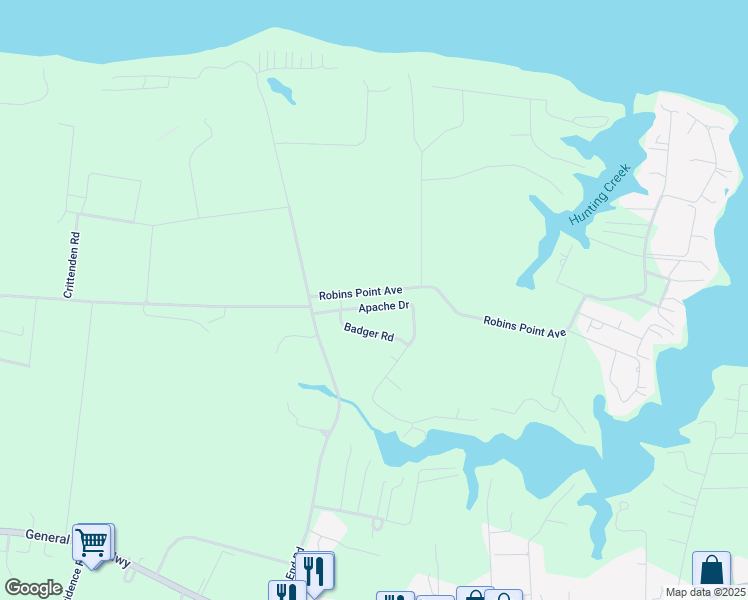 map of restaurants, bars, coffee shops, grocery stores, and more near 146 Robins Point Avenue in Deltaville