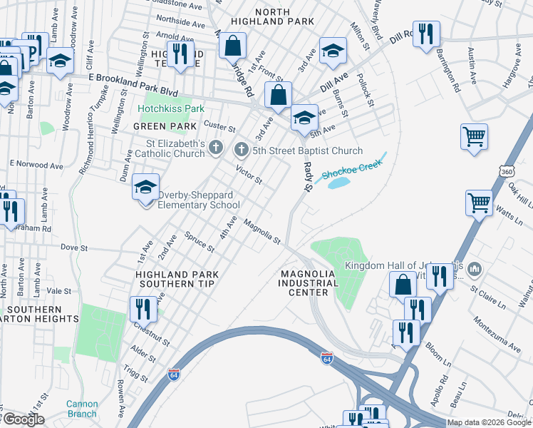 map of restaurants, bars, coffee shops, grocery stores, and more near 2603 5th Avenue in Richmond