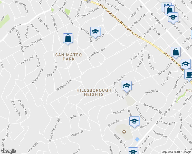 map of restaurants, bars, coffee shops, grocery stores, and more near 320 West Santa Inez Avenue in Hillsborough
