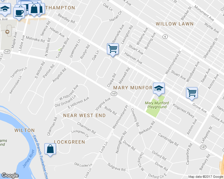 map of restaurants, bars, coffee shops, grocery stores, and more near 4802 Cary Street Road in Richmond