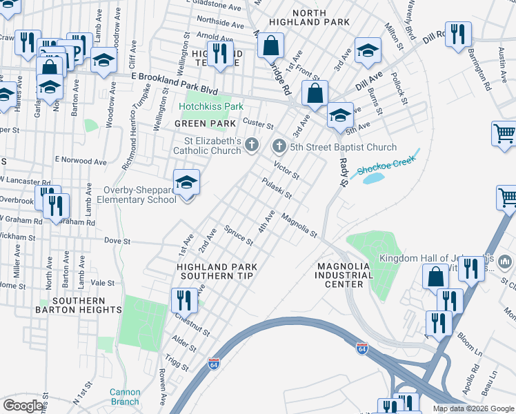 map of restaurants, bars, coffee shops, grocery stores, and more near 2502 3rd Avenue in Richmond