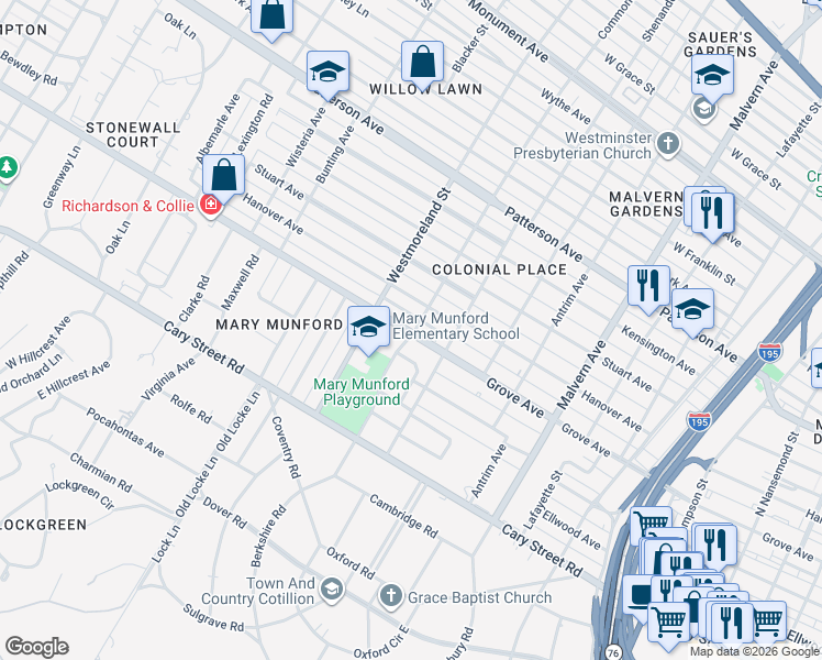 map of restaurants, bars, coffee shops, grocery stores, and more near 4412 Grove Avenue in Richmond