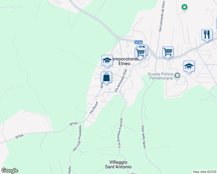 map of restaurants, bars, coffee shops, grocery stores, and more near 60-70 Via Roma in Camporotondo Etneo