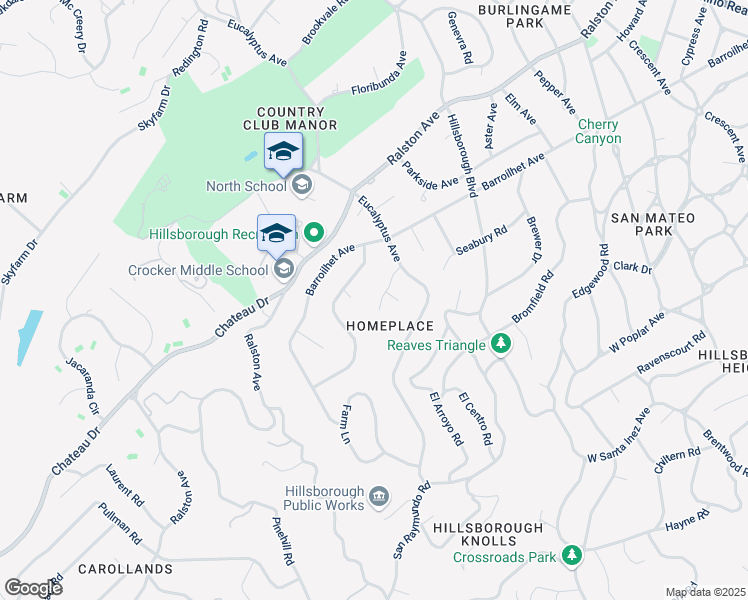 map of restaurants, bars, coffee shops, grocery stores, and more near 110 Tamarack Drive in Hillsborough