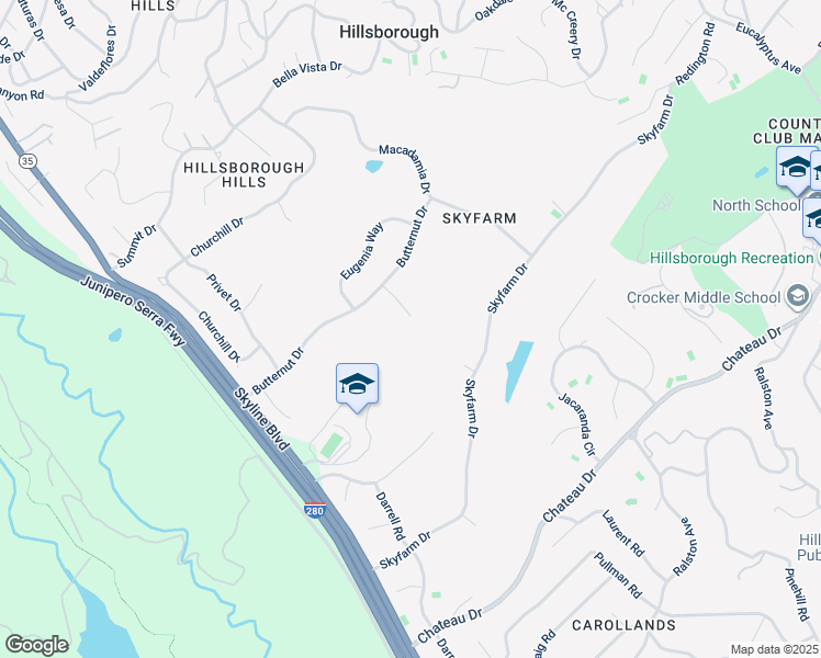 map of restaurants, bars, coffee shops, grocery stores, and more near 40 Cinnamon Court in Hillsborough
