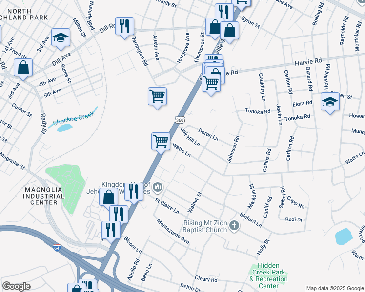 map of restaurants, bars, coffee shops, grocery stores, and more near 1704 Watts Lane in Richmond