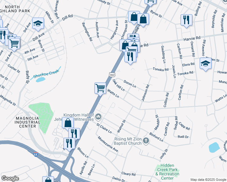 map of restaurants, bars, coffee shops, grocery stores, and more near 1704 Watts Lane in Richmond