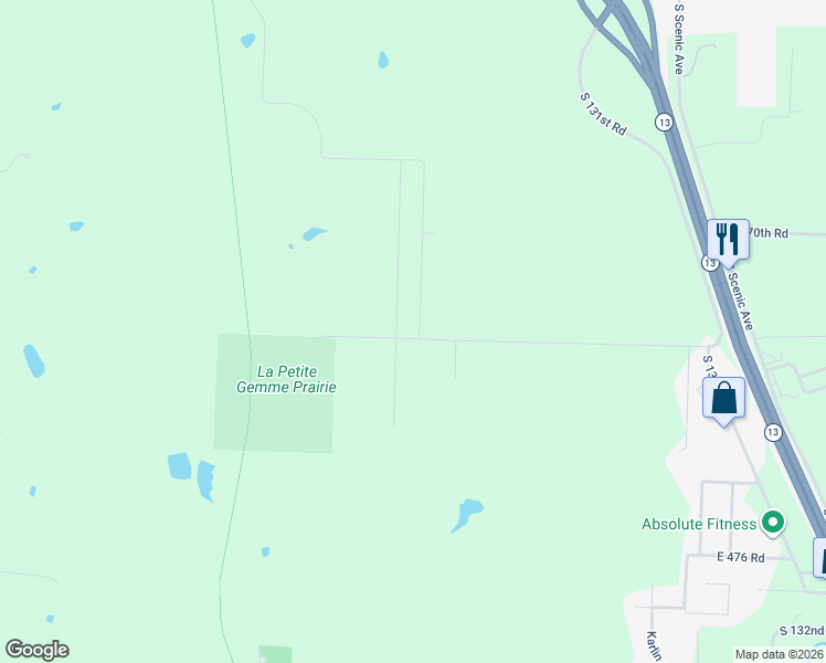 map of restaurants, bars, coffee shops, grocery stores, and more near 1218-1230 East 473rd Road in Bolivar