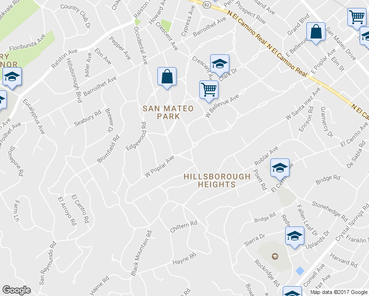 map of restaurants, bars, coffee shops, grocery stores, and more near 420 West Poplar Avenue in San Mateo
