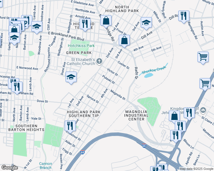 map of restaurants, bars, coffee shops, grocery stores, and more near 2604 4th Avenue in Richmond