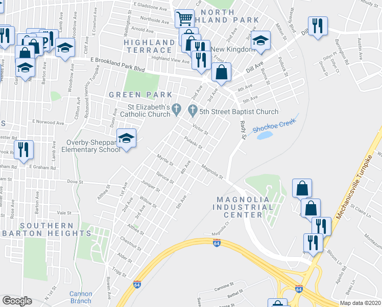 map of restaurants, bars, coffee shops, grocery stores, and more near 2604 4th Avenue in Richmond