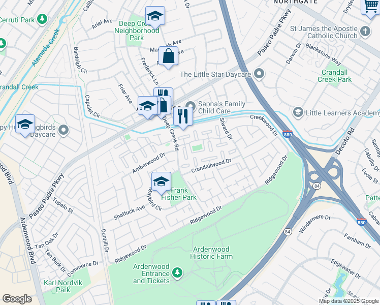 map of restaurants, bars, coffee shops, grocery stores, and more near 34415 Wellman Terrace in Fremont