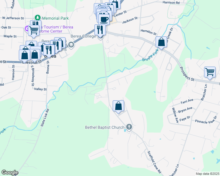 map of restaurants, bars, coffee shops, grocery stores, and more near 501 Scaffold Cane Road in Berea